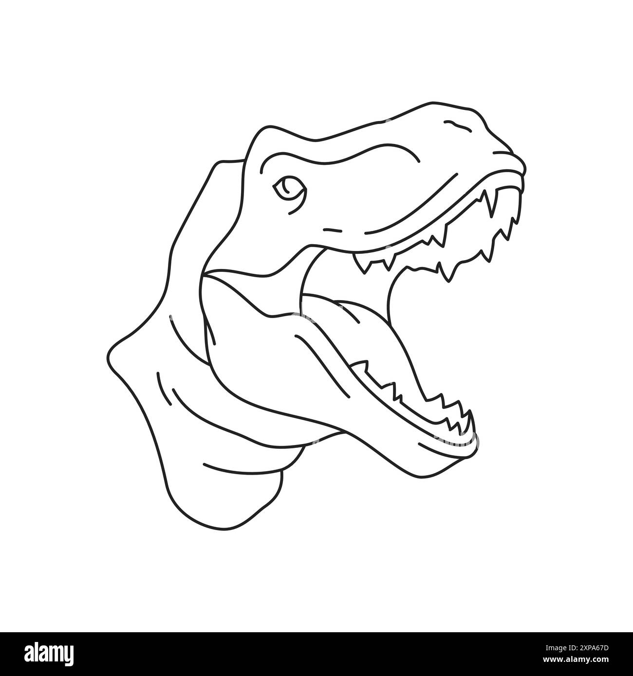 Y2K brüllender Dinosaurier tyrannosaurus Porträt Comic zeitgenössische Pop Art Umriss Icon Vektor Illustration. Funk Cartoon Dino Predator mittelalterliches Reptil h Stock Vektor