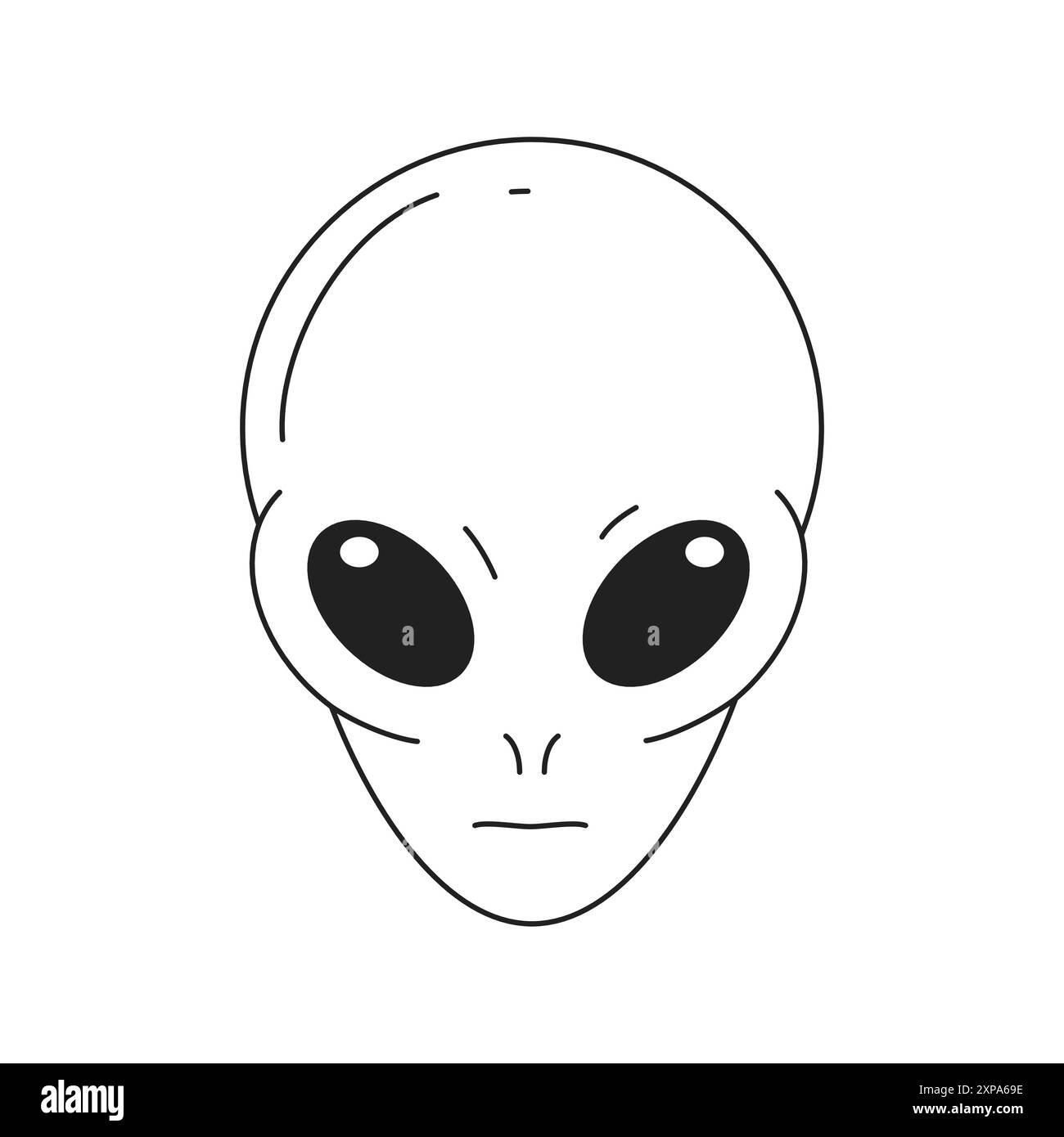 Y2K Alien UFO Gesicht Porträt Science Fiction psychedelische zeitgenössische Pop Art Umriss Icon Vektor flache Illustration. Surreal humanoider Kopf futuristisch c Stock Vektor