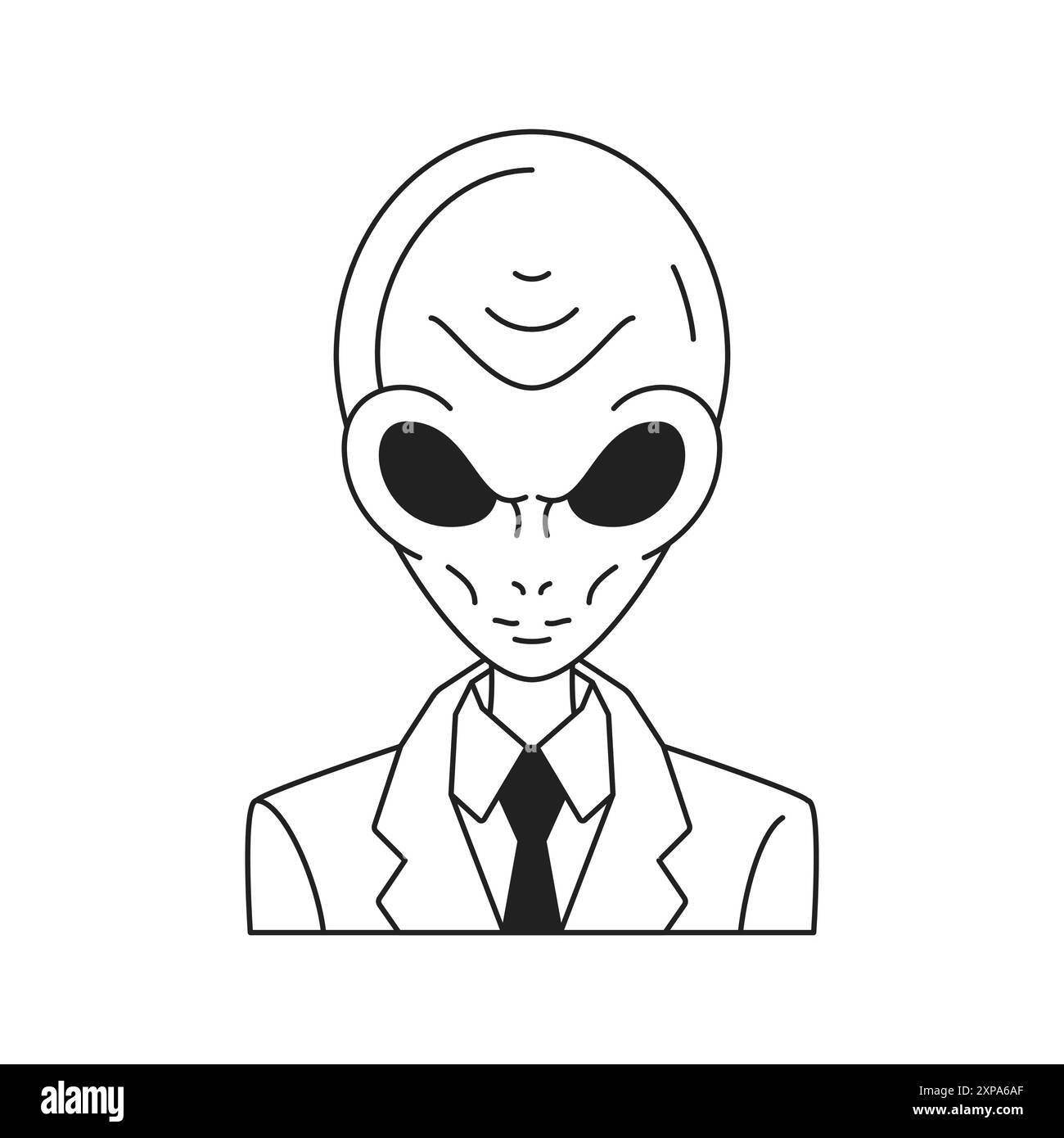 Y2K psychedelische Alien im Business Anzug Porträt zeitgenössische Pop Art Umriss Icon Vektor flache Illustration. Surreales Halluzinogen-UFO-humanoides Geschäft Stock Vektor