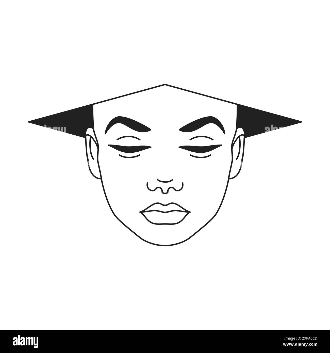Y2K menschlicher Kopf versteckt sich in Rautenloch surreale Kunstwerke Pop Art Linie Icon Vektor flache Illustration. Cyber-Mensch in der abstrakten geometrischen Weltraumwissenschaft Stock Vektor