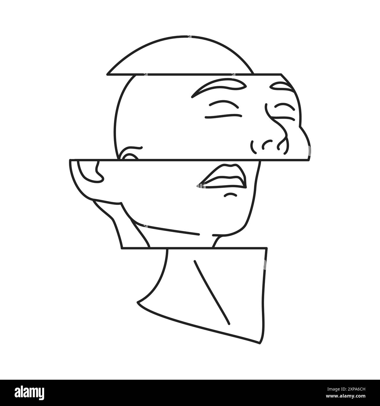 Y2K futuristischer menschlicher Kopf abstrakter Abschnitt zeitgenössische Pop Art Linie Icon Illustration. Science-Fiction-Person Porträt geschnittene Sektion Psychedel Stock Vektor