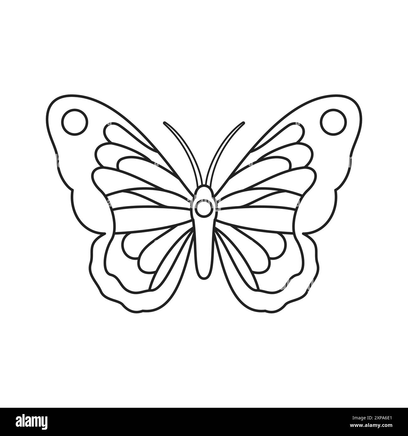 Y2K Schmetterling mit ornamentalen Flügeln Sommer monochrome Pop Art groovy Linie Icon Vektor Illustration. Wunderschöne fliegende Insektenmagien filigrane exotische Desi Stock Vektor