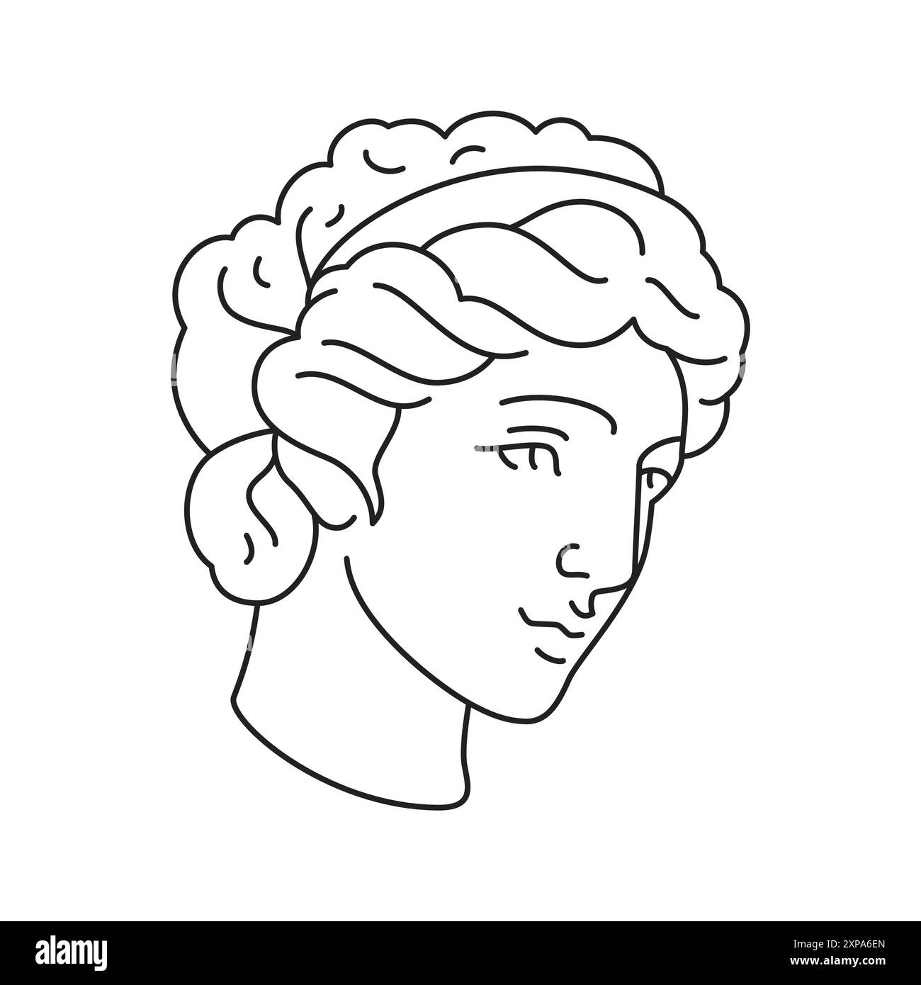 Y2K griechische Frau Göttin Skulptur Kopf Pop Art Umriss Icon Vektor Illustration. Antikes schönes Frauengesicht Porträt Denkmal Statue klassische Kultur Stock Vektor