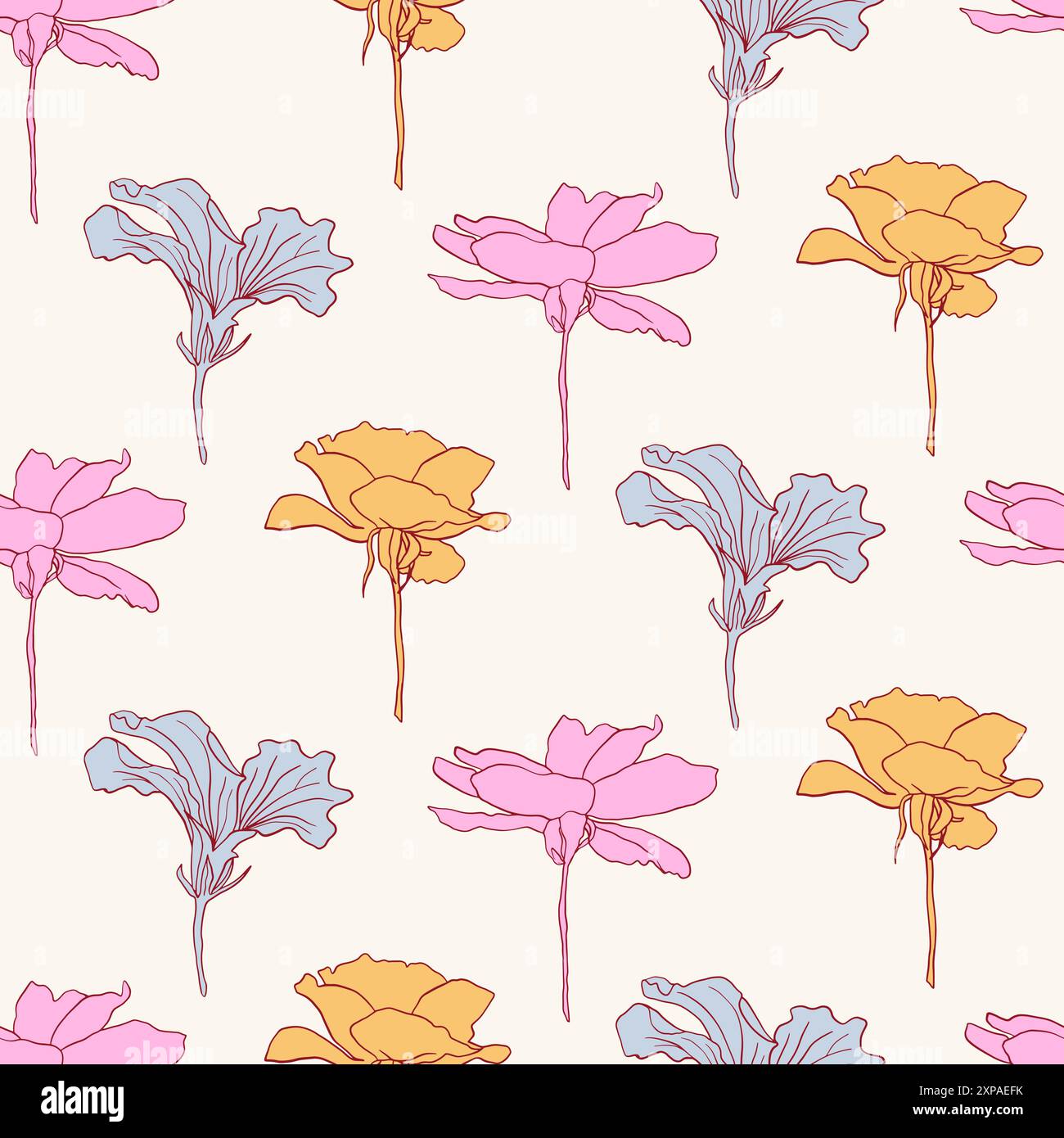 Handgezeichnetes Nahtloses Muster Mit Tropischen Blumen Stock Vektor