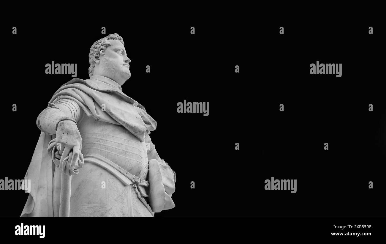 Ferdinando I. Medici, Großherzog der Toskana. Monumentale Statue errichtet 1594 in der Stadt Arezzo (Schwarz-weiß mit Kopierraum) Stockfoto