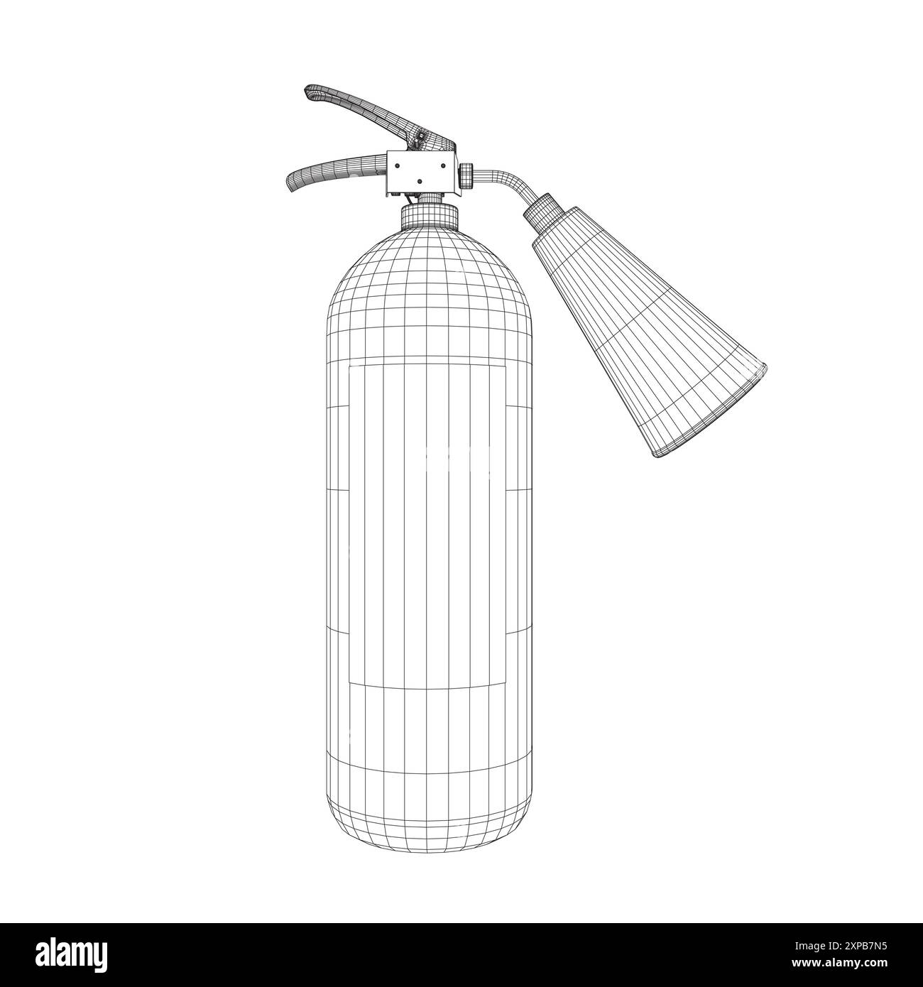 Drahtmodell Feuerlöscher Symbol Vektor-Design auf weißem Hintergrund. Kontursymbol isoliert auf weiß. Brandschutz, Sicherheit. 3D. Stock Vektor