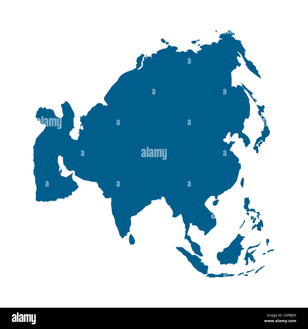 Vektorkarten-Silhouette Asiens, die seine einzigartige Form und geografische Anordnung zeigt. Die Grafik ist ideal für Bildungs- und Designzwecke und betont die Grenzen des Kontinents ohne Details. Stock Vektor