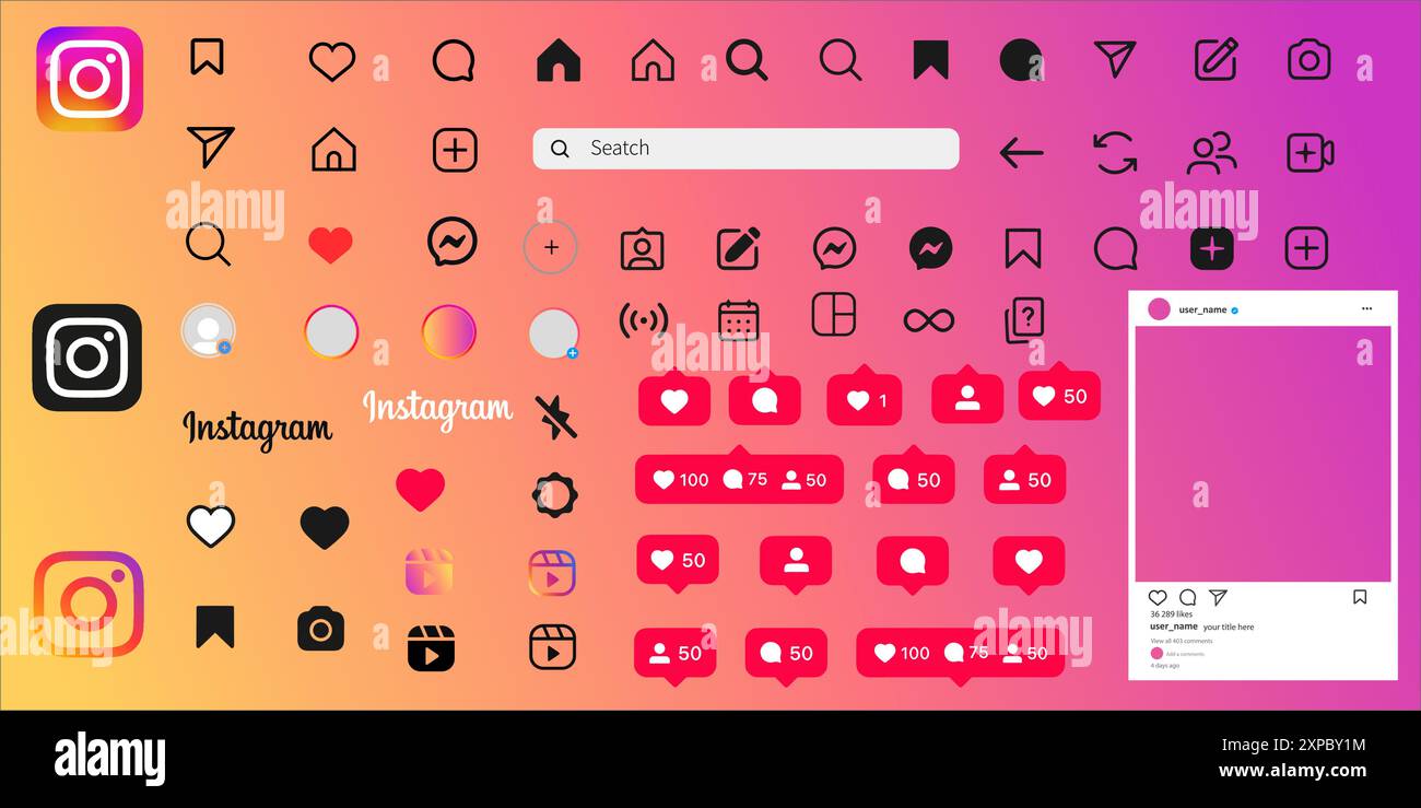 Instagram Icons Collection Set. Social-Media-Symbol gefällt mir Stock Vektor