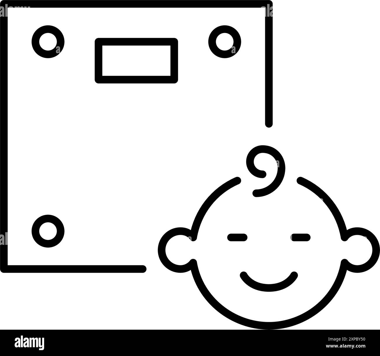 Waage und lächelndes Baby. Kindliche Wellness und Gewichtskontrolle. Pixel Perfect Vektor-Symbol Stock Vektor