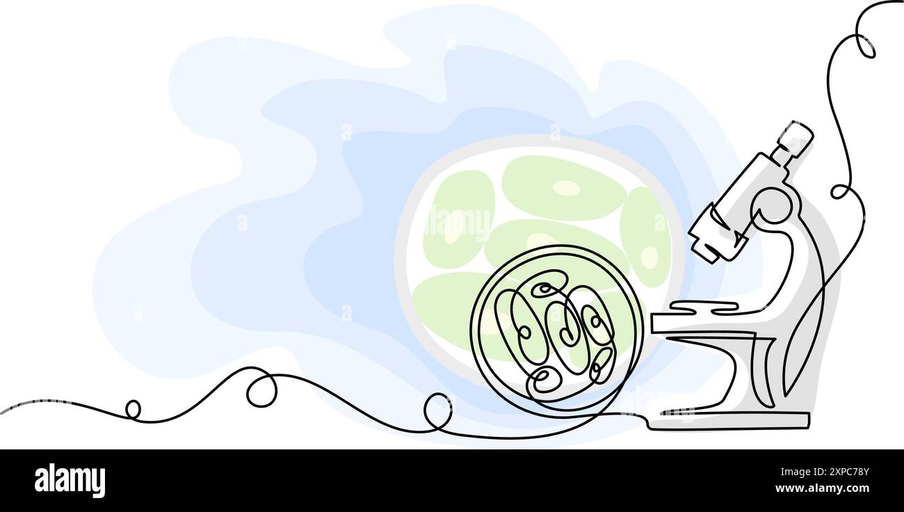 Mikroskop mit Biozellen im Auge. Bildungs- und Forschungskonzept. Stock Vektor
