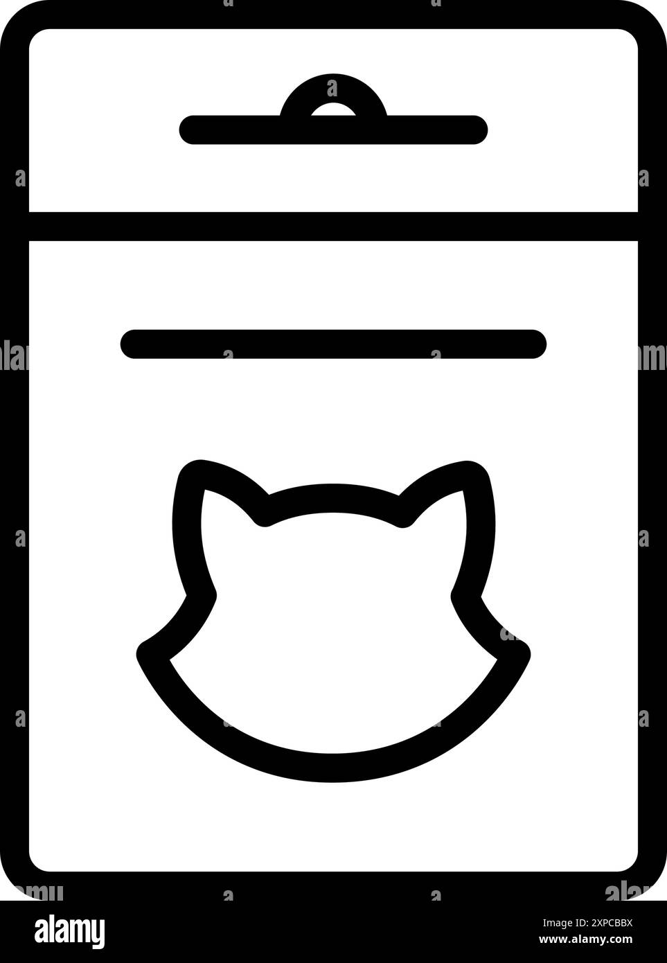 Symbol für die Produktlinie der Futtermittelpackung. Tasche mit Katzenfutter. Piktogramm isoliert auf weißem Hintergrund. Stock Vektor