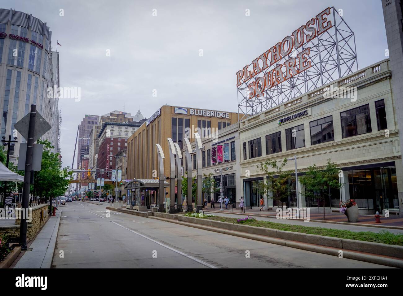 Der Playhouse Square in der Innenstadt von Cleveland, Ohio, ist das Geschäfts- und Tourismusviertel der Stadt und eines der größten Kunstzentren in den USA Stockfoto