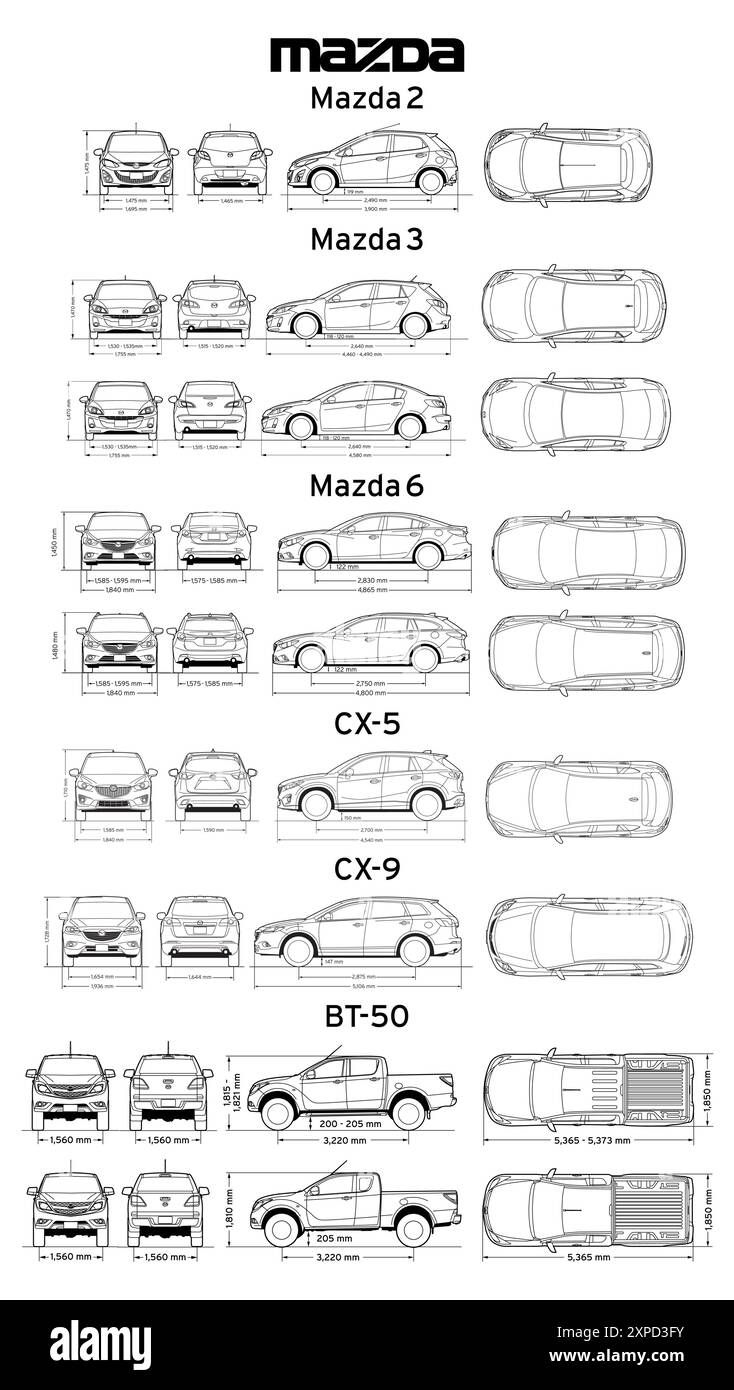 2013 Mazda Car Blueprint Kollektion Stock Vektor