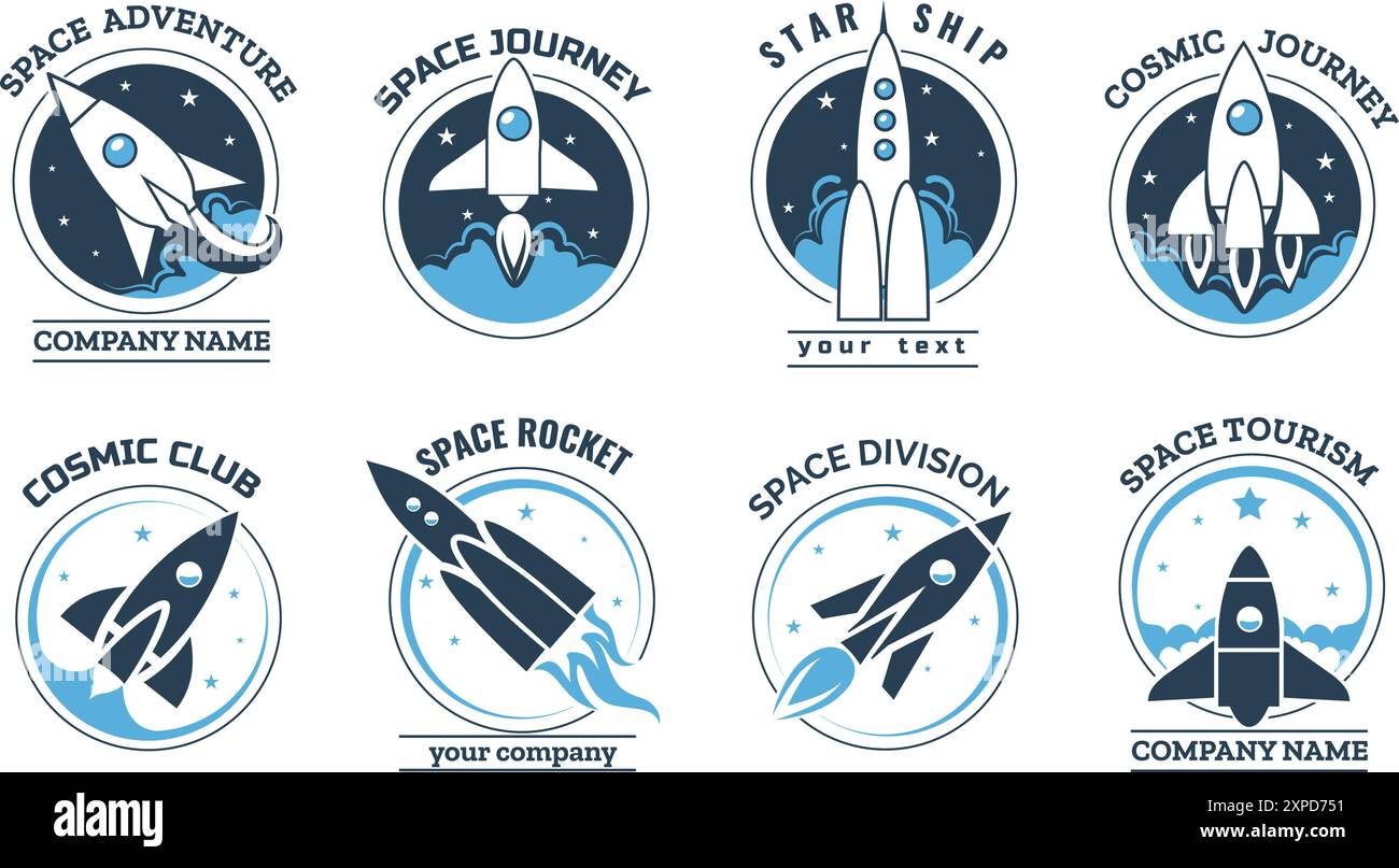 Cartoon Space Rocket Logo Set Stock Vektor