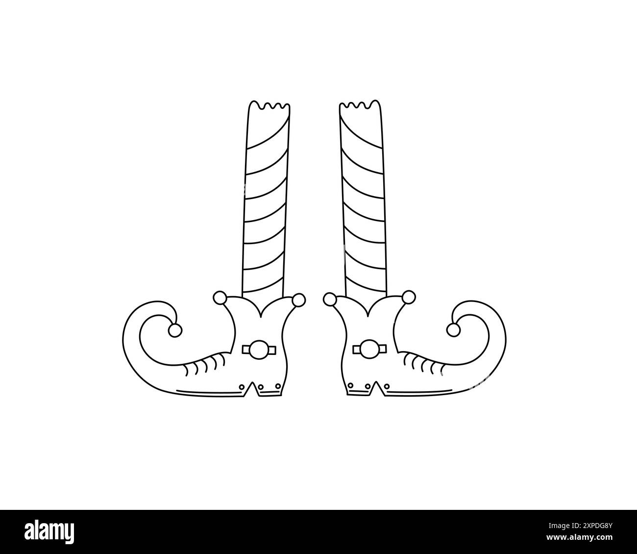 Niedliche Hexenbeine in gestreiften Strümpfen kritzelnd handgezeichnete Illustration, Halloween saisonale traditionelle Feenkleidung, Symbol der Herbstfeiertag Veranstaltung Stock Vektor