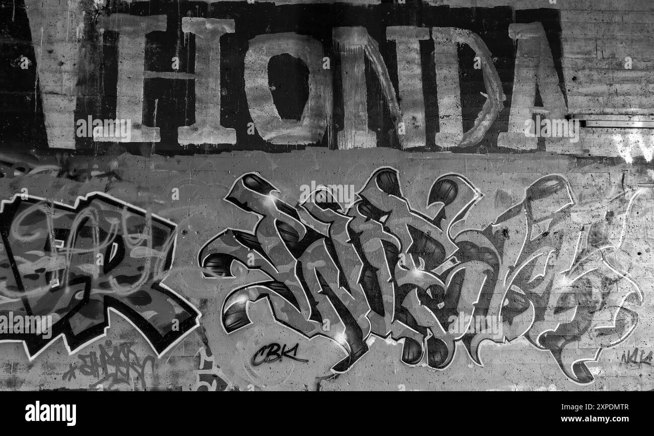 Die Ruinen von CFS Lac St. Denis, Québec, Kanada und seine Graffiti- und Strcuturschäden. Stockfoto