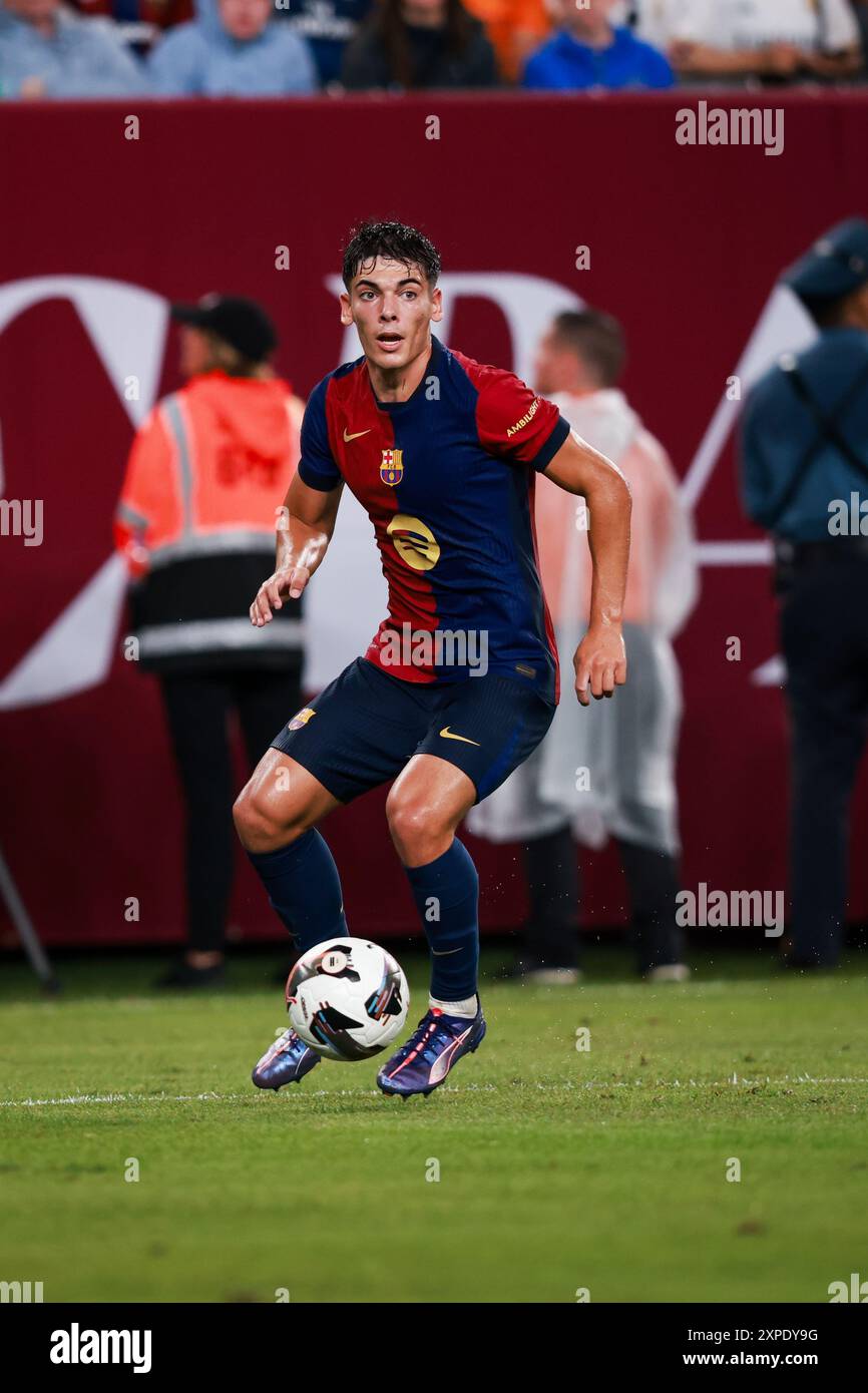 3. August 2024: East Rutherford, NJ, USA; Barcelona-Verteidiger Alex Valle (12) dribbelt in der zweiten Hälfte einer internationalen Freundschaft den Ball auf Stockfoto