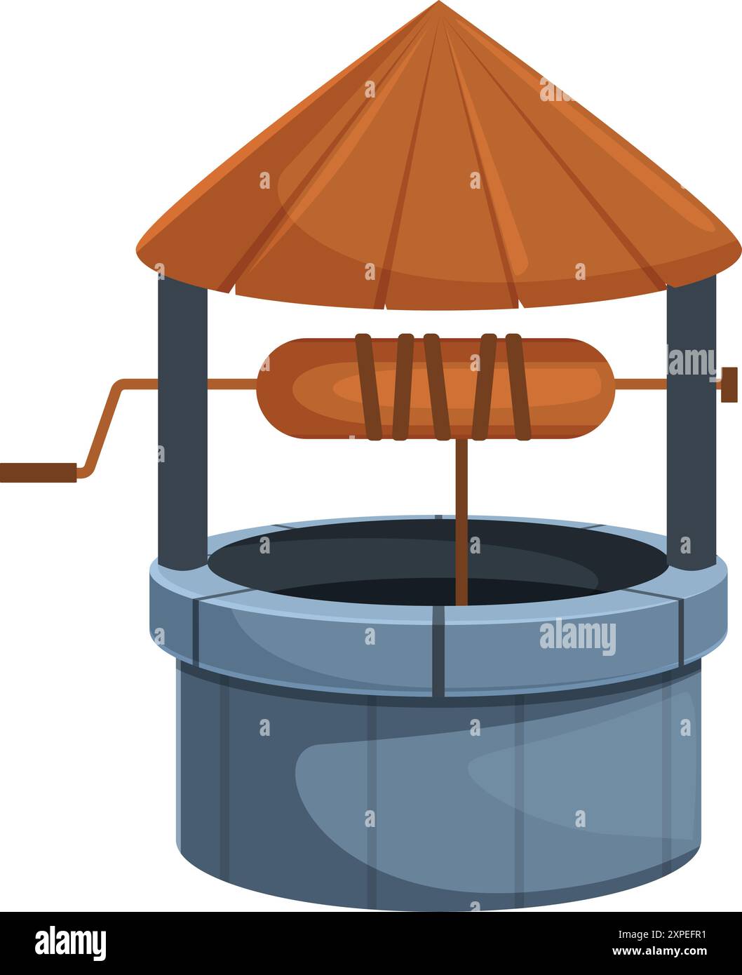 Alte Steinbrunnen mit Holzdach und Griff, um Wasser aus dem Boden zu bekommen Stock Vektor