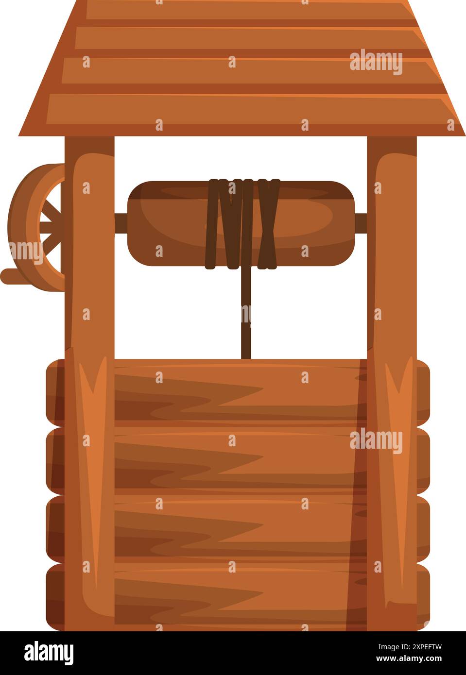 Der Holzbrunnen steht und bietet Zugang zu unterirdischen Wasserressourcen Stock Vektor