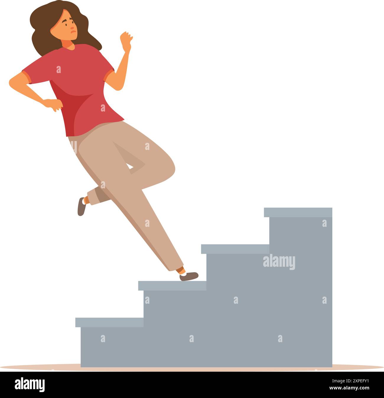 Die junge Frau fällt die Treppe runter und steht kurz vor einem Unfall Stock Vektor