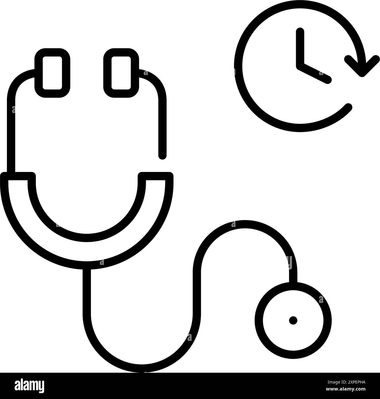 Stethoskop und Uhr. Arztterminerinnerung. Rechtzeitige Planung der Überprüfung. Pixel Perfect Vektor-Symbol Stock Vektor
