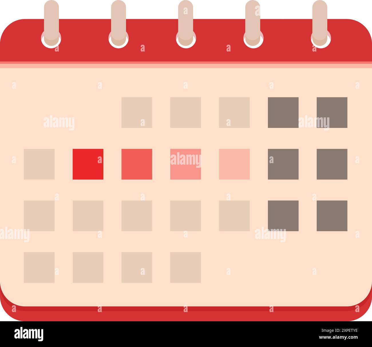 Der Kalender ist geöffnet und zeigt wichtige Datumsangaben rot markiert an Stock Vektor