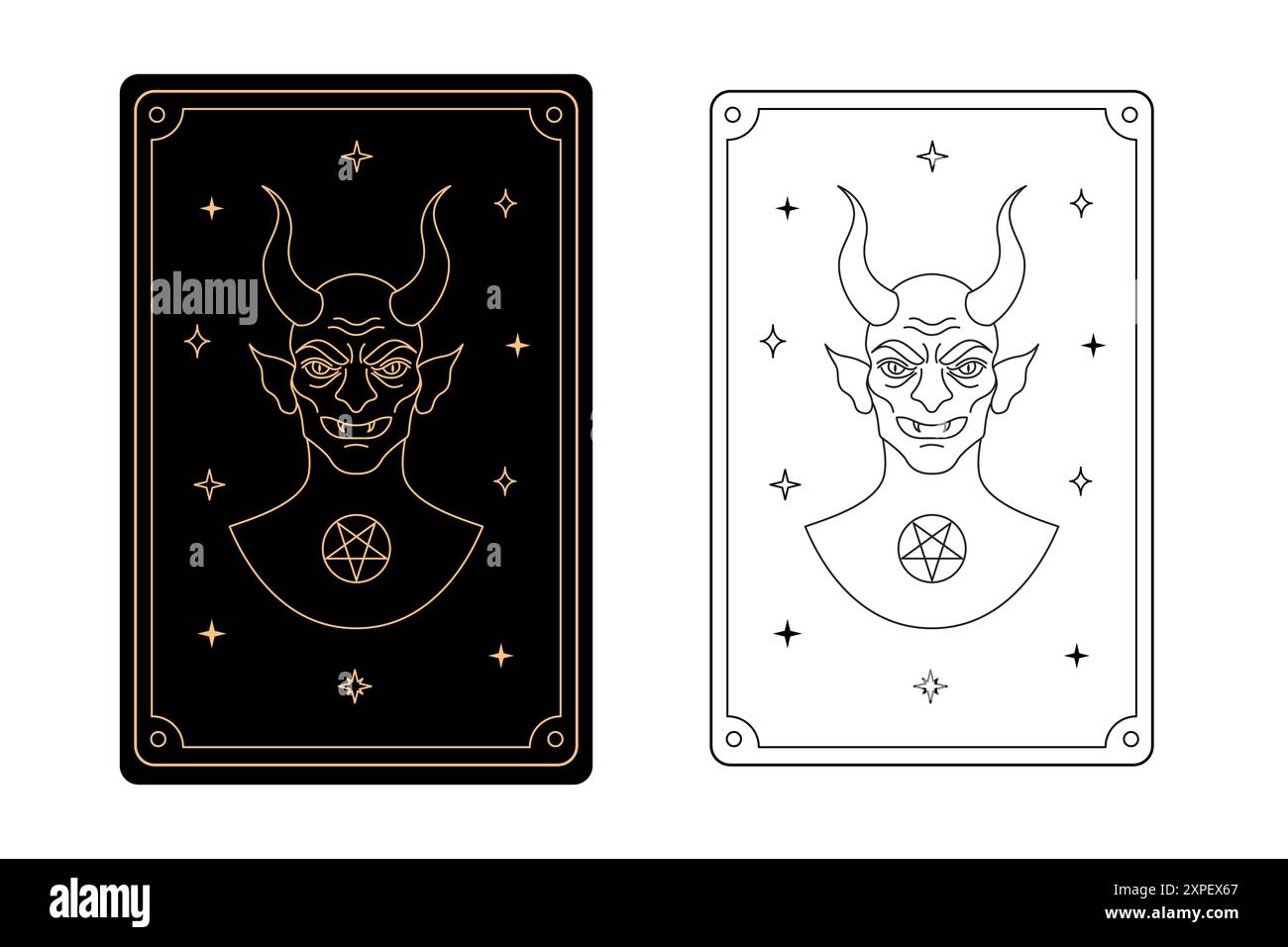 Tarotkarte Teufel. Die große Arkana eines Kartenstapels. Stock Vektor