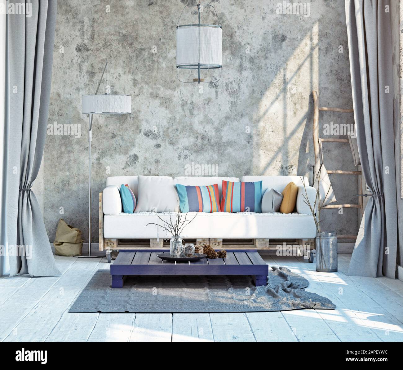 Moderne Dachgeschoss interior design. 3D-rendering Konzept Stockfoto