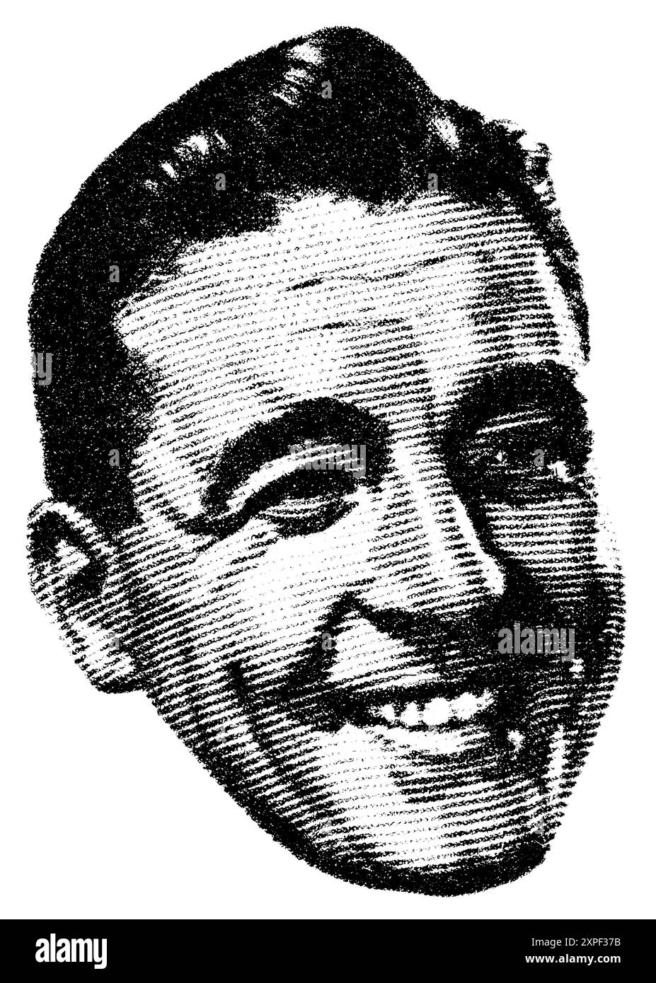 1950er Jahre schwarz-weiß Werbeillustration eines lächelnden Mannes. Stockfoto