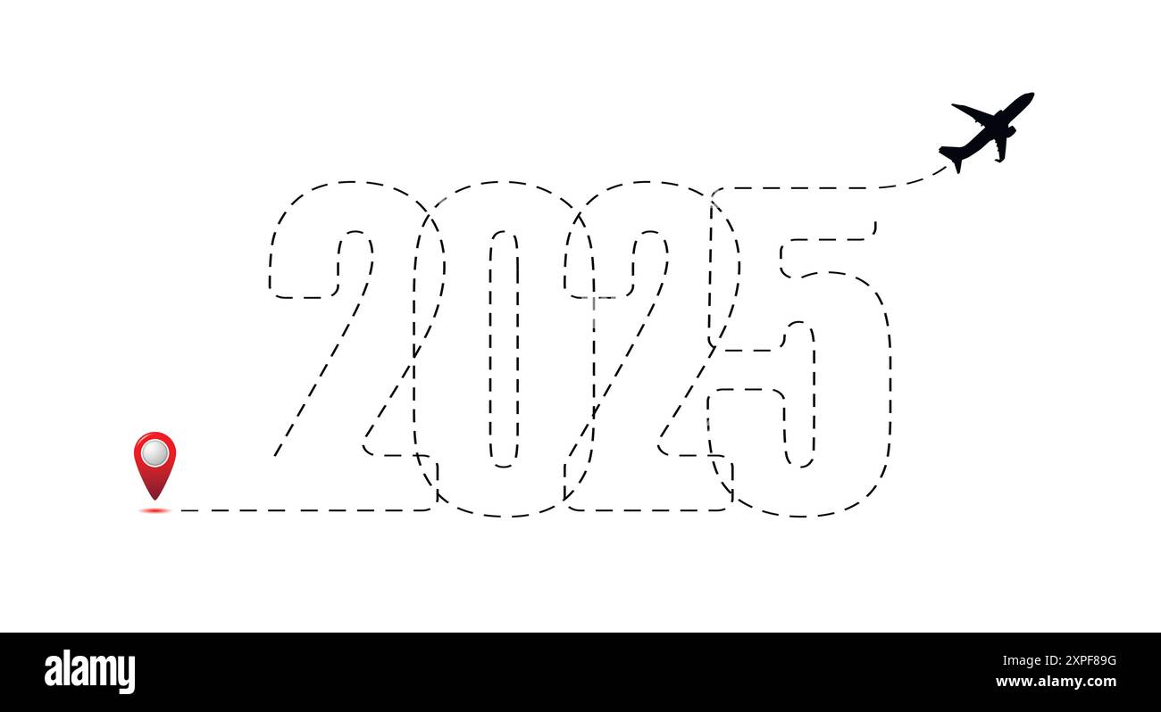 Frohe Weihnachten und Happy New Year Konzept, Reiseziel mit Reiseplan 2025. Logo für Neujahrsreise. Stock Vektor