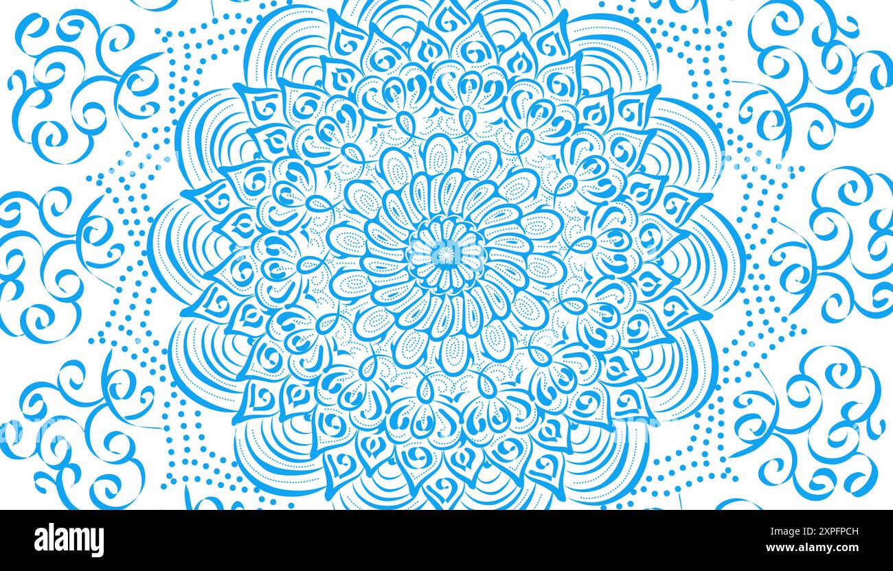 Illustration der blauen Mandala-Motivdekoration. Perfekt für Hintergrundposter, Banner, Werbung, Websites, Bucheinbände Stock Vektor