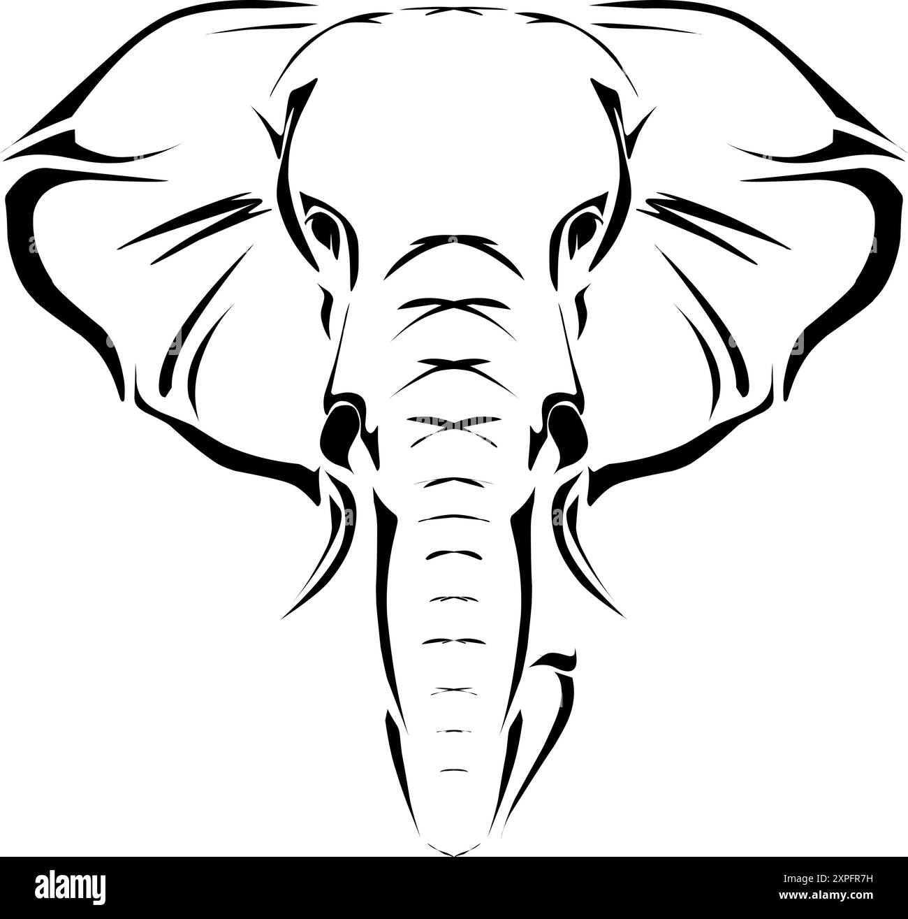 Elefantenkopf-Stammesillustration. Perfekt für Tattoos, Logos, Ikonen, Aufkleber und Website-Elemente mit dem Thema geschützte Tiere, Zoos. Stock Vektor