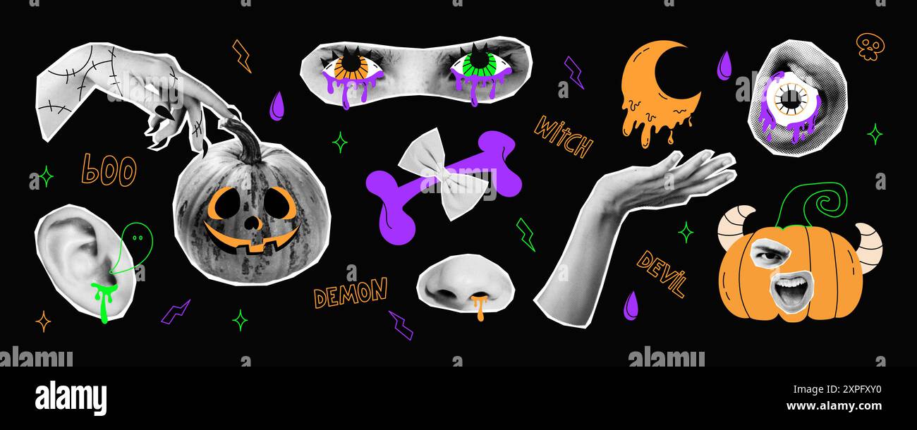 Halloween Collage Bannervorlage für Mediendesign Stock Vektor