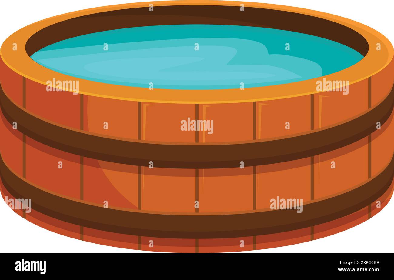 Große Holzwanne ist mit Wasser gefüllt und einsatzbereit Stock Vektor