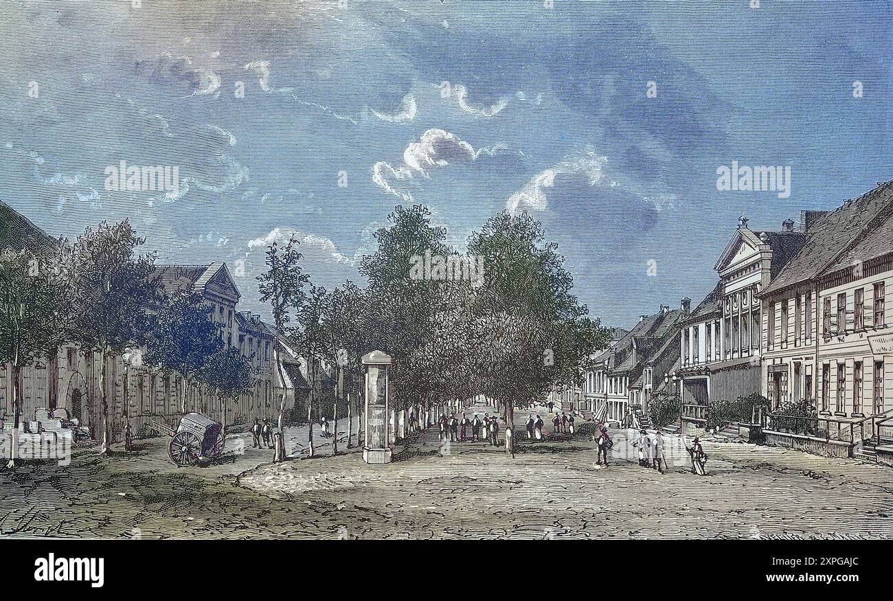 Historische Ansicht, 19. Jahrhundert, von der Stadt Gumbinnen, früher Ostpreußen, Deutschland, heute Gussew, Russland, Digital Restaurierte Reprodukti Stockfoto