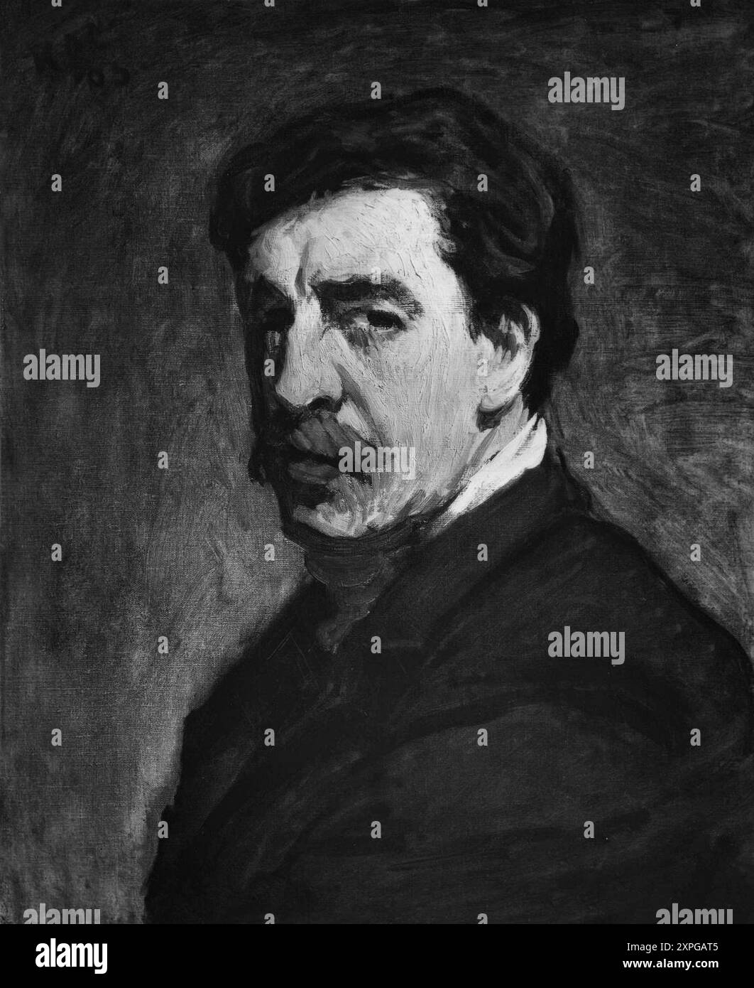 Ein Selbstporträt von Roderic O’Conor (1860–1940), einem irischen Maler, der einen Großteil seiner späteren Karriere in Paris und als Teil der Pont-Aven-Bewegung verbrachte. O’Conor wurde in County Roscommon, Irland, geboren und besuchte die Metropolitan School und die Royal Hibernian Academy in seiner Karriere. Er studierte am Ampleforth College und reiste wie sein Klassenkamerad Richard Moynan nach Antwerpen, bevor er nach Paris zog, um weitere Erfahrungen zu sammeln. O’Conors Werk zeigt impressionistische und postimpressionistische Einflüsse. Stockfoto