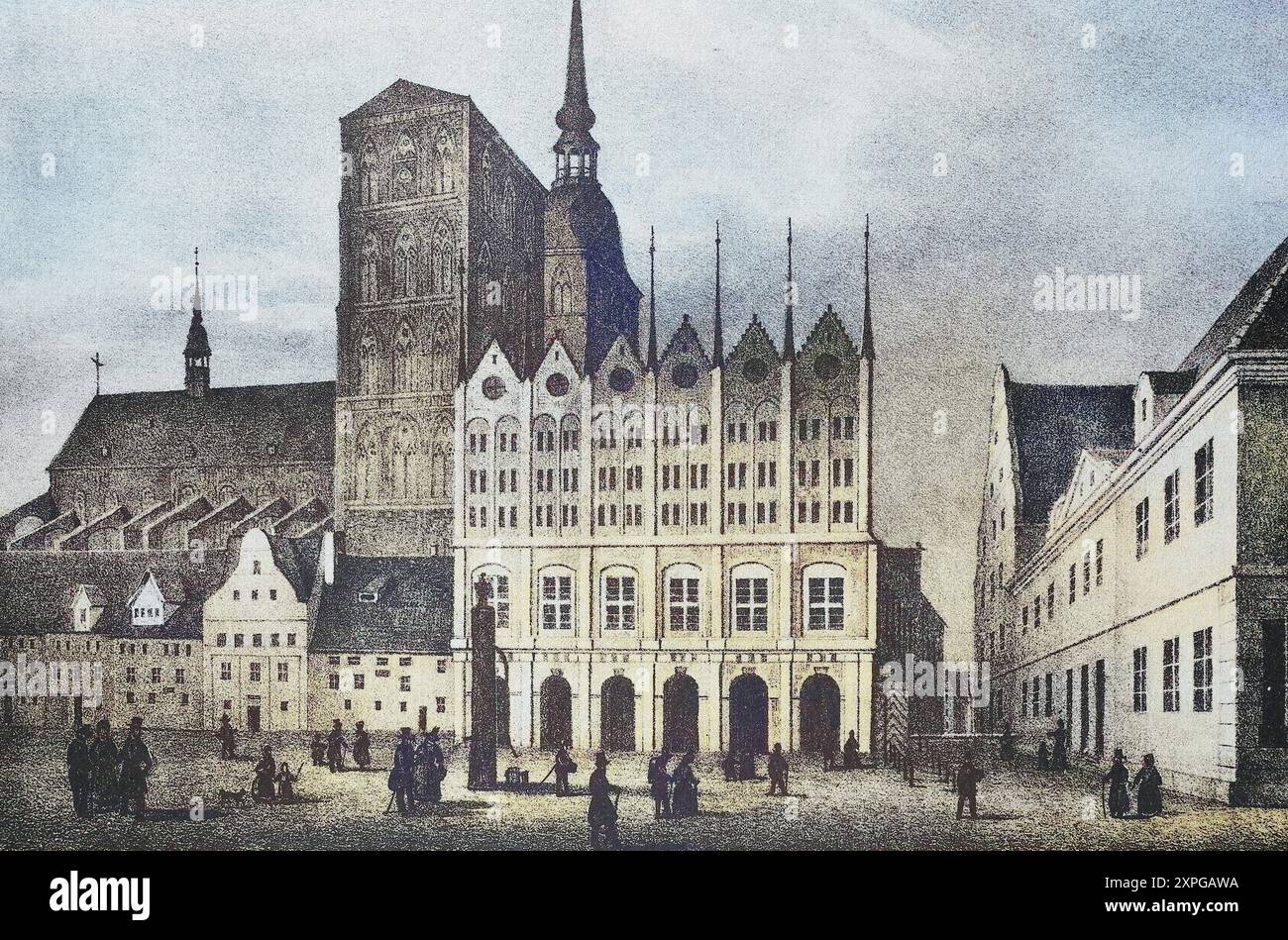 Historische Ansicht, 19. Jahrhundert, von der Stadt Stralsund, Mecklenburg-Vorpommern, Deutschland, digitale restaurierte Reproduktion von einem Vorlag Stockfoto