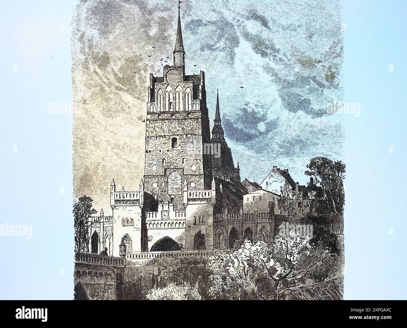 Historische Ansicht, 19. Jahrhundert, von der Stadt Rostock, Mecklenburg-Vorpommern, Deutschland, digitale restaurierte Reproduktion von einer Vorlage Stockfoto