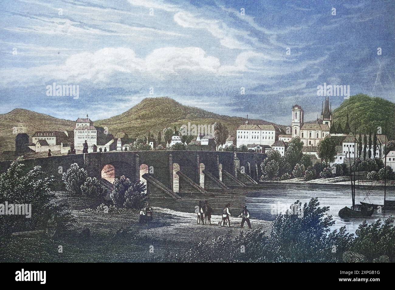 Historische Ansicht, 19. Jahrhundert, von der Stadt Leitmeritz, früher Böhmen, Deutschland, heute Litomence, Tschechien, Digital Restaurierte Reproduk Stockfoto