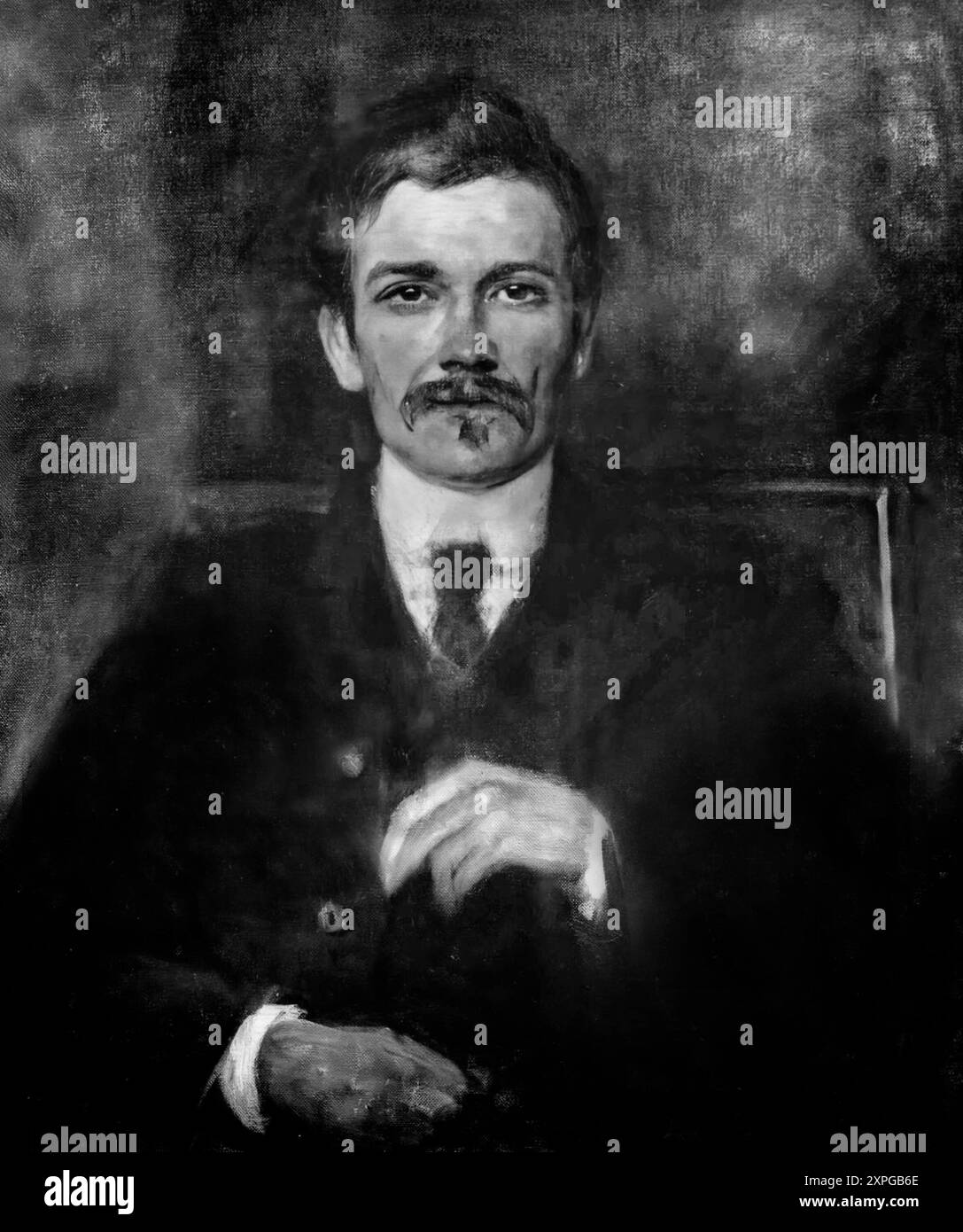 Eine Darstellung des irischen Künstlers John Butler Yeats (1839–1922) von Edmund John Millington Synge (1871–1909), einem irischen Dramatiker, Dichter, Schriftsteller, Sammler von Folklore, und eine Schlüsselfigur im Irish Literary Revival. Obwohl er aus einem wohlhabenden anglo-irischen Hintergrund stammte, betreffen seine Schriften hauptsächlich die katholischen Arbeiter im ländlichen Irland und mit dem, was er als das wesentliche Heidentum ihrer Weltsicht betrachtete. Yeats sagte, dass Synge „das größte dramatische Genie Irlands“ sei, dessen Stücke bis in die 1940er Jahre dazu beigetragen hätten, den dominanten Stil des Abbey Theatre zu bestimmen Stockfoto