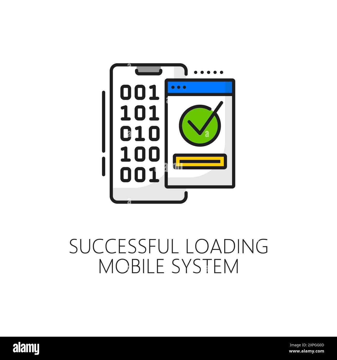 Aktualisierung der mobilen Systemsoftware erfolgreich Ladesymbol. Smartphone-App-Update, Download von Mobiltelefontreibern oder Leitungsvektor der Systemsoftware Stock Vektor