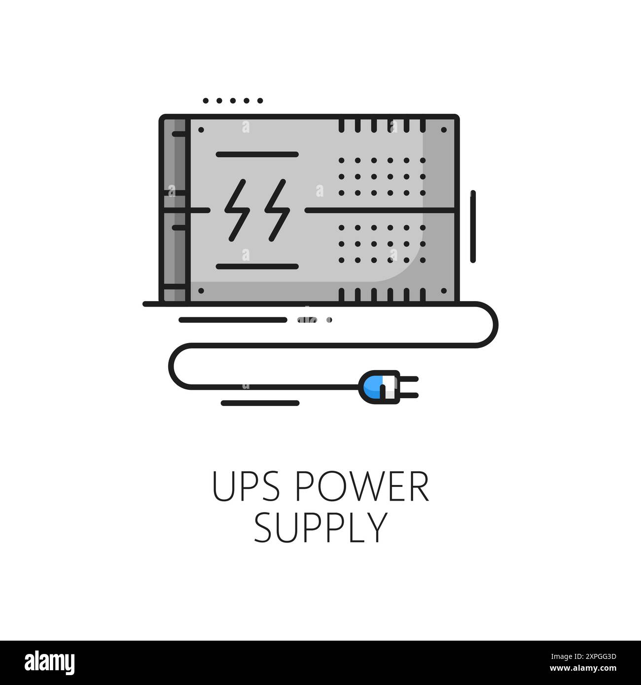 Symbol für dünne Linien der USV-Netzteilsoftware. Computer für Systemanwendungen, Softwareprodukte für digitale Technologien oder Wartung von PC-Hardware o Stock Vektor