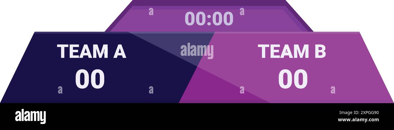 Scoreboard zeigt ein Tie-Spiel zwischen zwei Teams mit jeweils null Punkten und die Zeit zeigt 00,00 an Stock Vektor