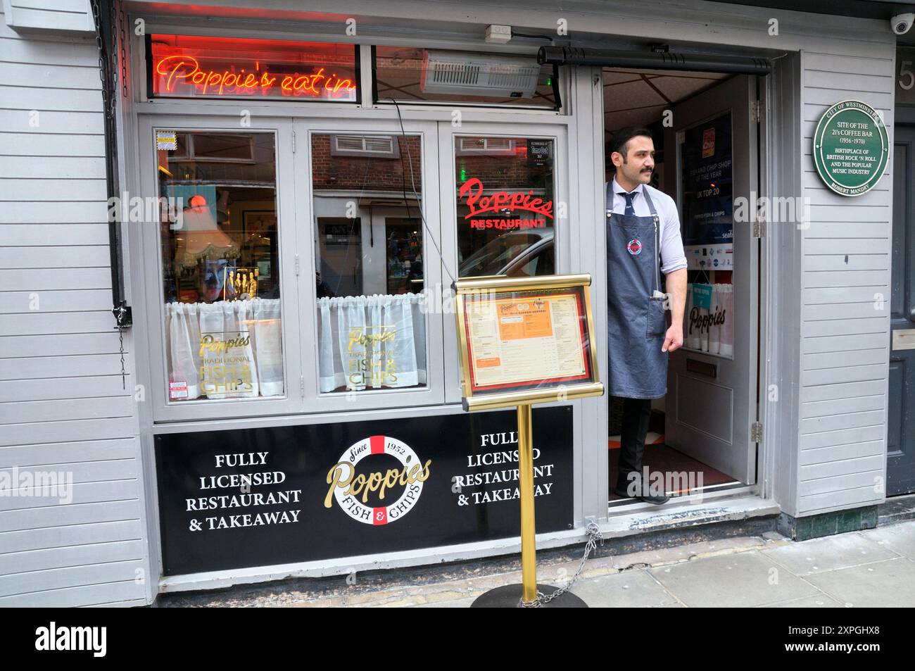 Poppies Restaurant, Soho, London, Ort der berühmten 2i's Coffee Bar (1956-1970), Geburtsort des britischen Rock 'n Roll und der populären Musikindustrie Stockfoto