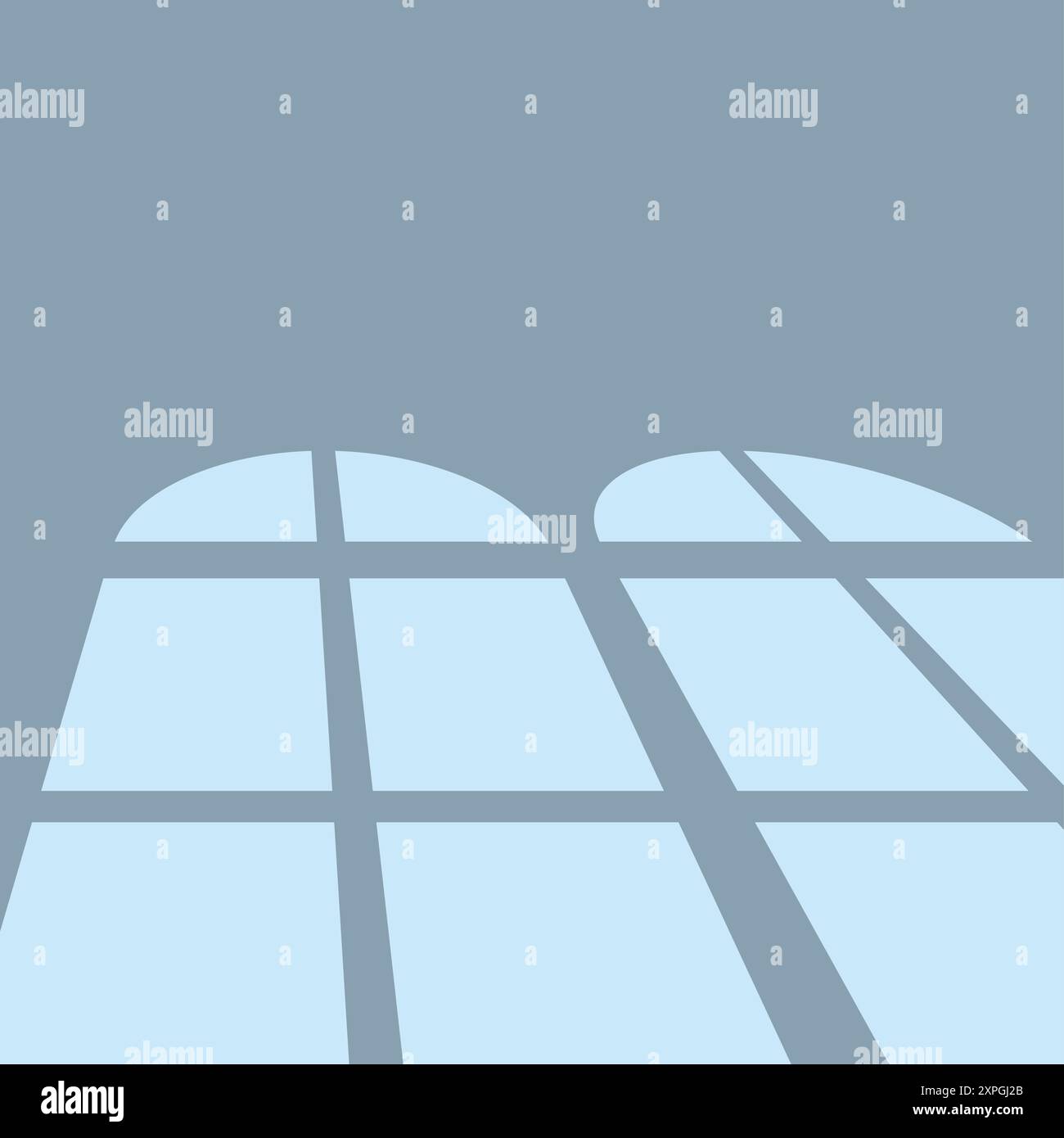 Sonnenlicht strömt durch zwei Bogenfenster und wirft Schatten auf den Boden Stock Vektor