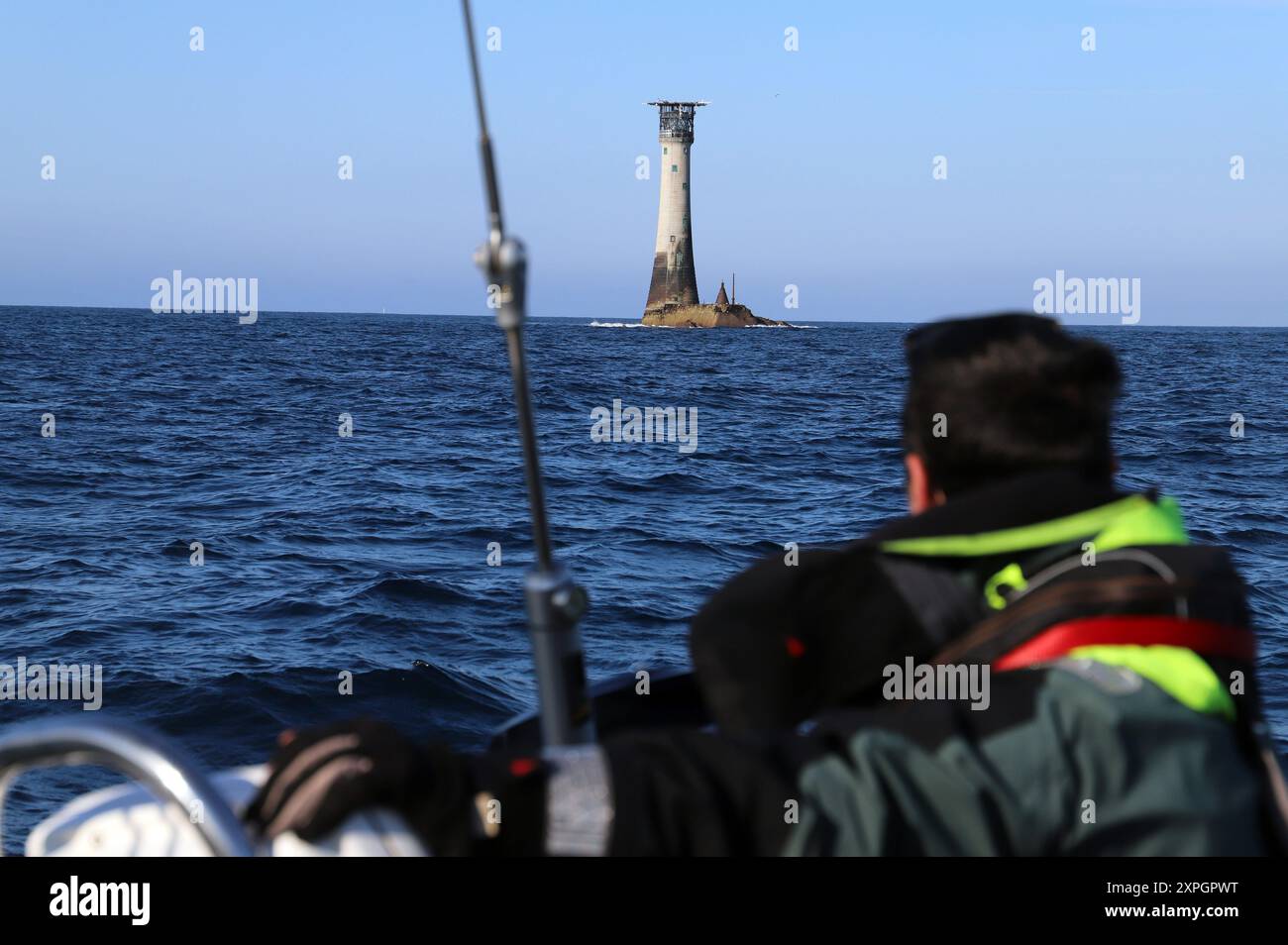 Eddystone Lighthouse vor der Küste von Plymouth. Stockfoto