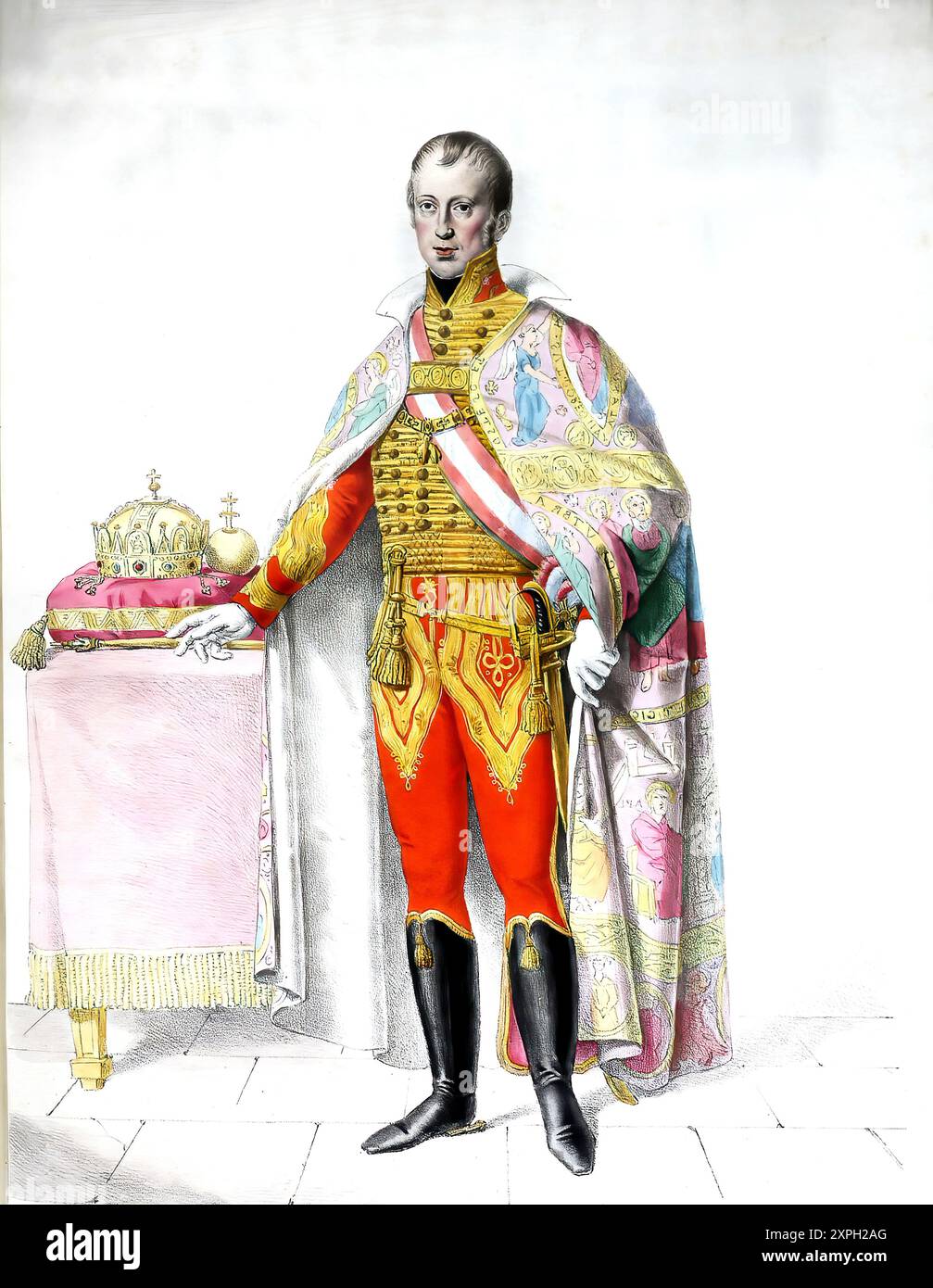 Ferdinand I. Karl Leopold Joseph Franz Marcellin (* 19. April 1793 in Wien, gestorben am 29. Juni 1875 in Prag) war Kaiser von Österreich und König von Böhmen von 1835 bis 1848 und als Ferdinand V. ab 1830 auch König von Ungarn und Kroatien, historisch. digital restaurierte Reproduktion eines Originals aus dem 19. Jahrhundert, Rekorddatum nicht angegeben / , genannt der Gütige, (geb. 19. April 1793 in Wien, am. 29. Juni 1875 in Prag) Krieg von 1835 bis 1848 Kaiser von Österreich und König von Böhmen und als Ferdinand V. seit 1830 auch König von Ungarn und Kroatien, historisch, digitale Resta Stockfoto