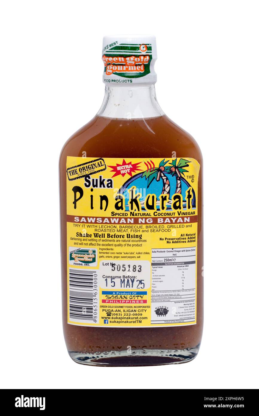 Flasche Suka Pinakurat Kokosessig 250 ml Ausschnitt Stockfoto