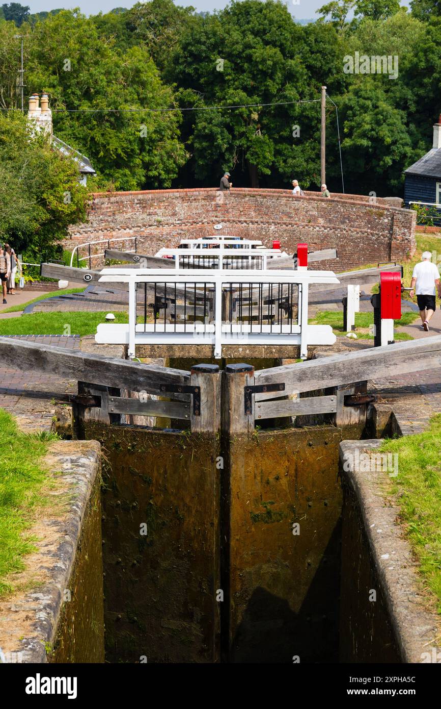 Schleusentore, Foxton Schleusen Treppenflug, Grand Union Canal, Market Harborough, Leicestershire, England Stockfoto