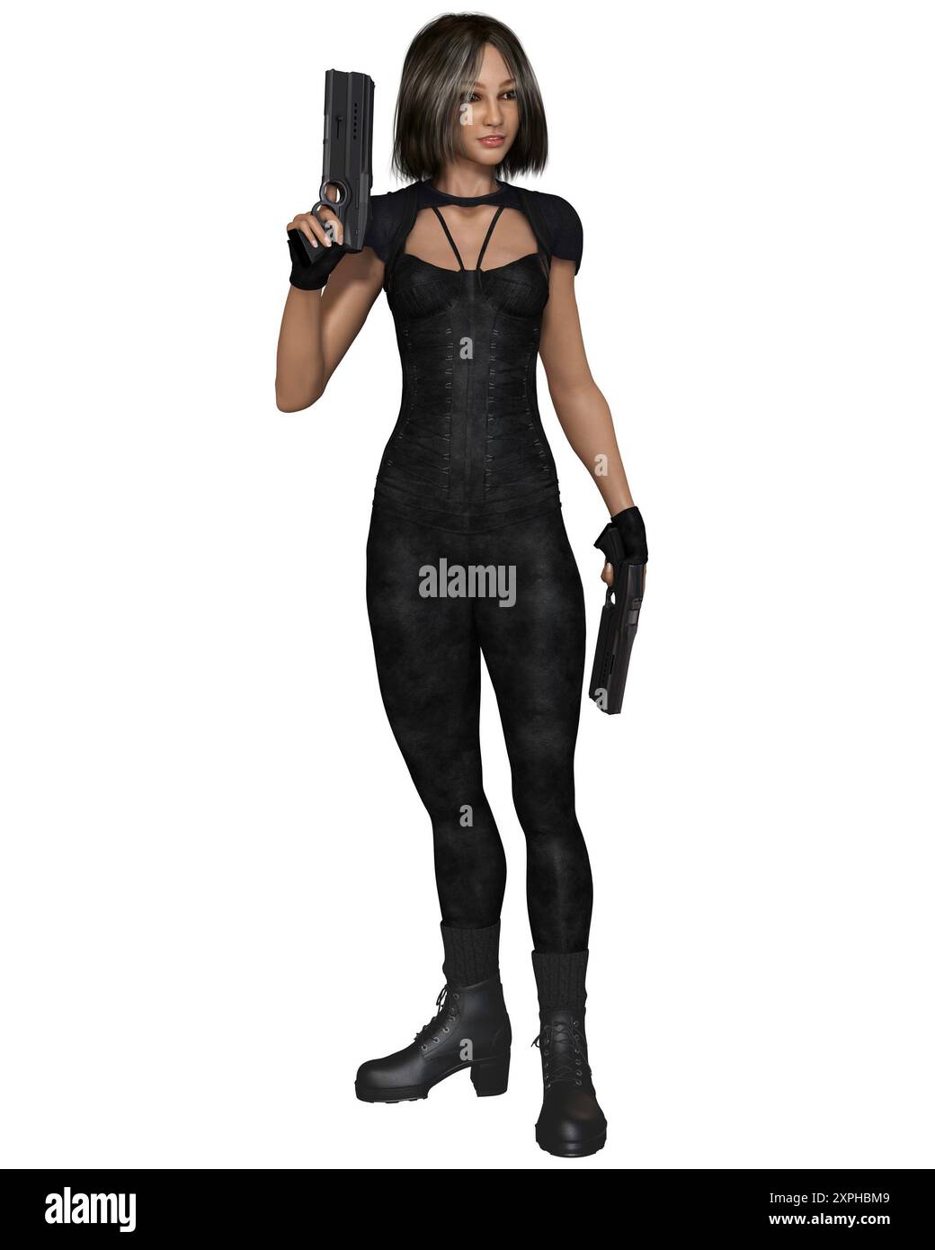 Dunkelhaariger Spezialeinsätze Assassin - Stehend Stockfoto